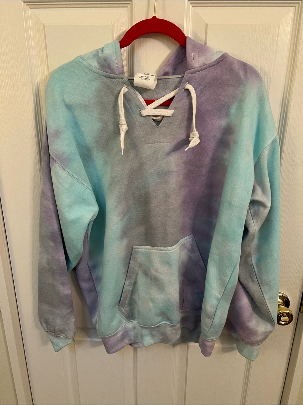 Tie-Dye Lace-Up Hoodie Sweatshirt - Pastel Blue & Purple